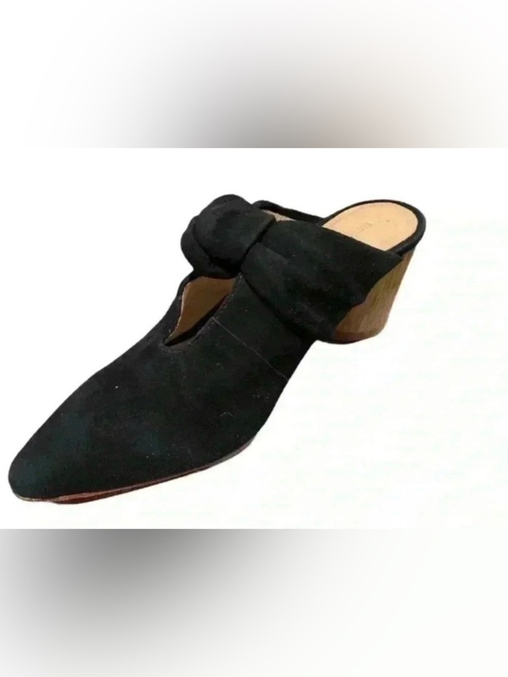 Bernardo Finley Suede Knot Wood Block Heel Mules Black - Picture 3 of 12